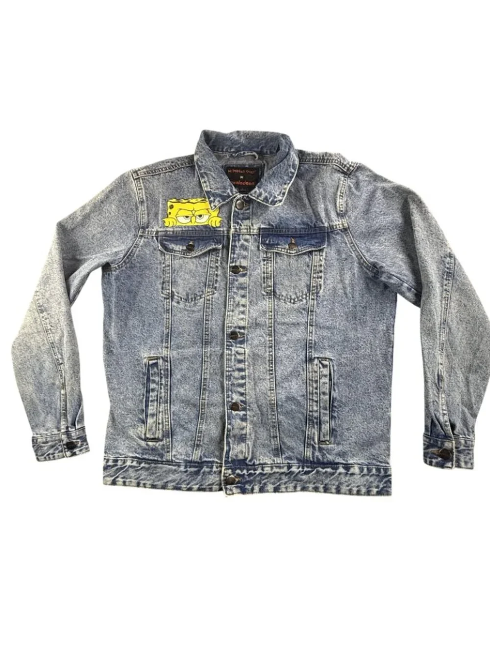 SpongeBob Members Only Jacket Men XL Blue Denim Nickelodeon Cartoon Jean Trucker